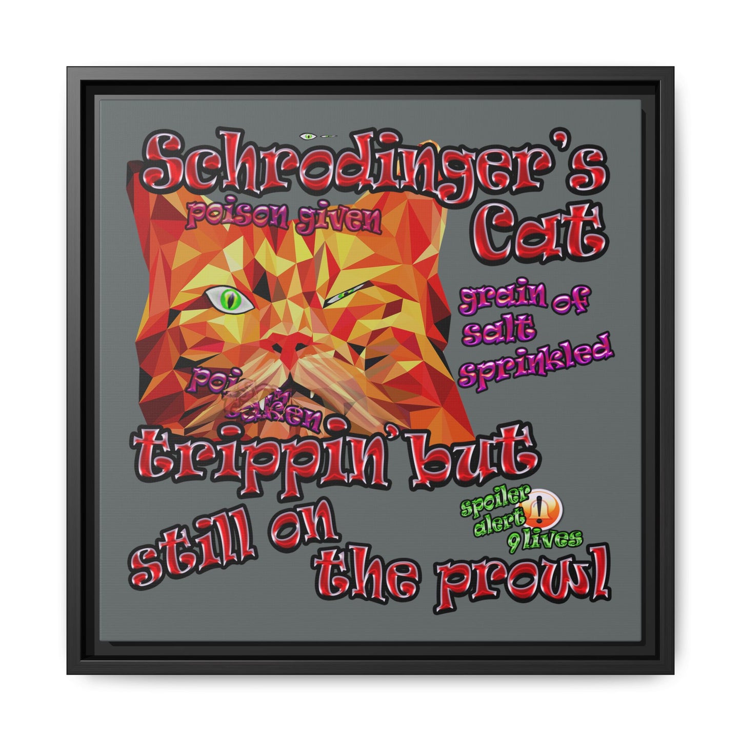 schrodinger's cat - framed canvas art (dark grey)