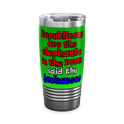 donkeys and elephants - Ringneck Tumbler, 20oz (logo green)