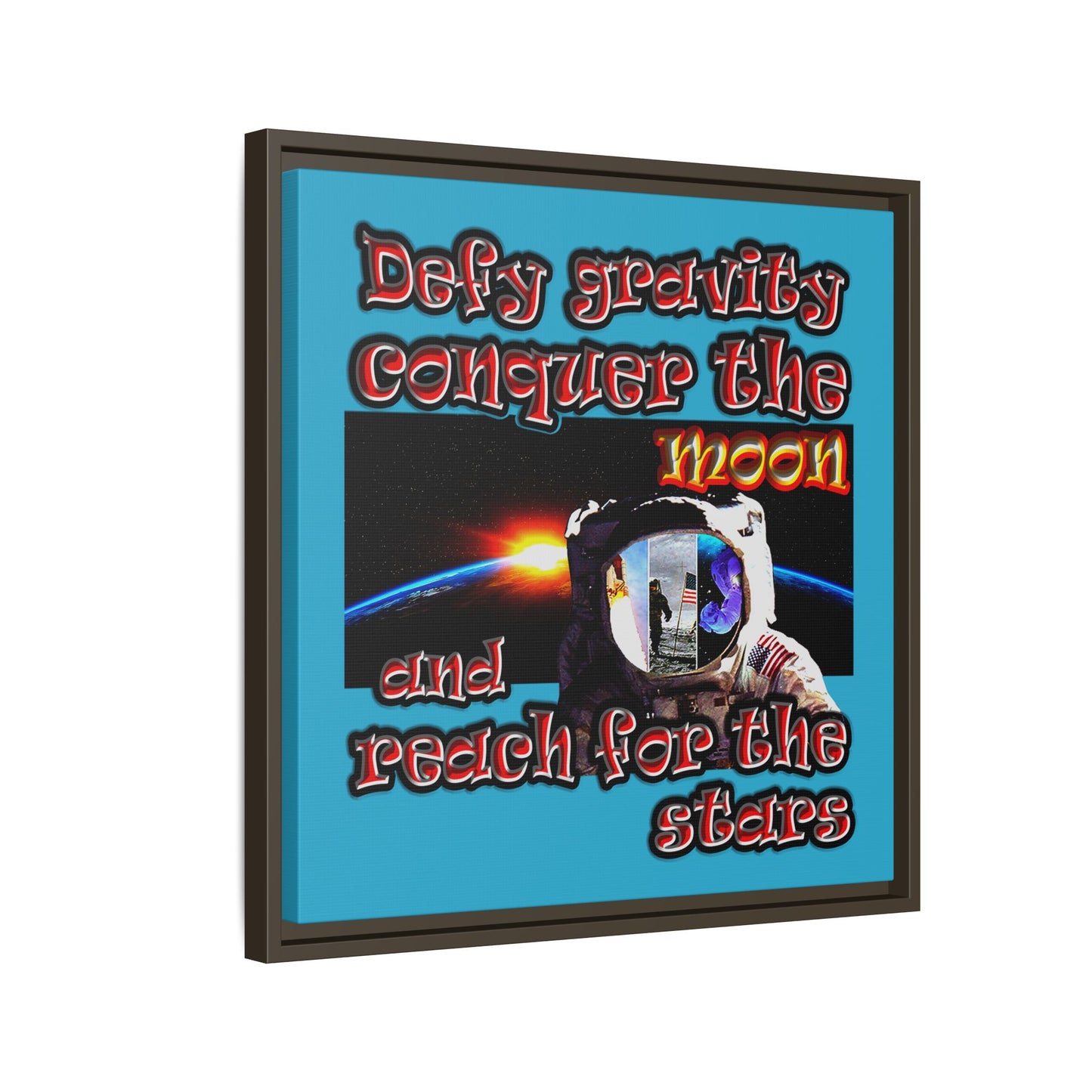 defy conquer reach - framed canvas art (turquoise)