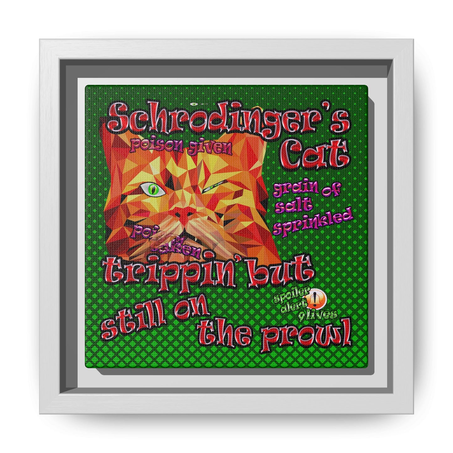 schrodinger's cat - framed canvas art (logo green)