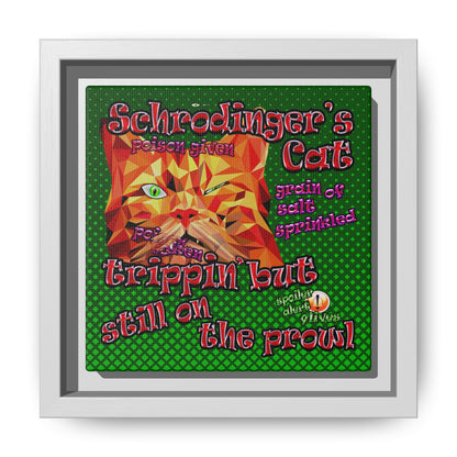 schrodinger's cat - framed canvas art (logo green)