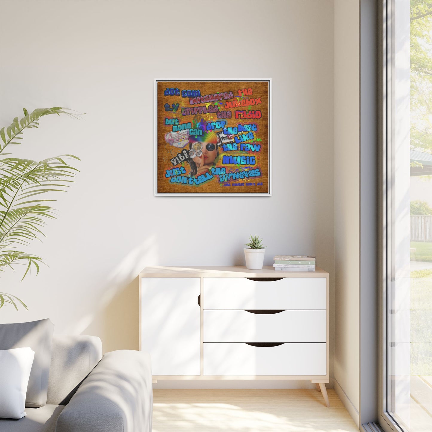 drop the beat - framed canvas art (brown papyrus)