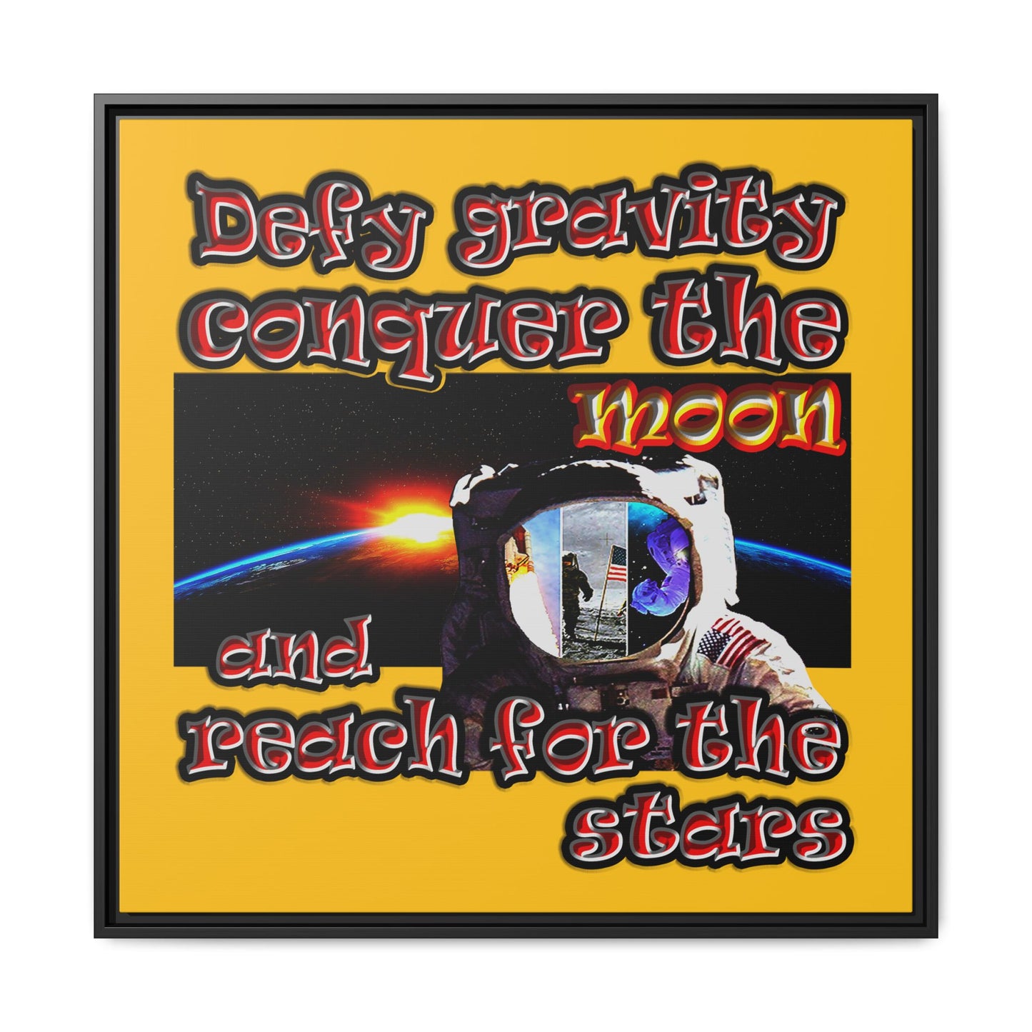 defy conquer reach - framed canvas art (yellow)