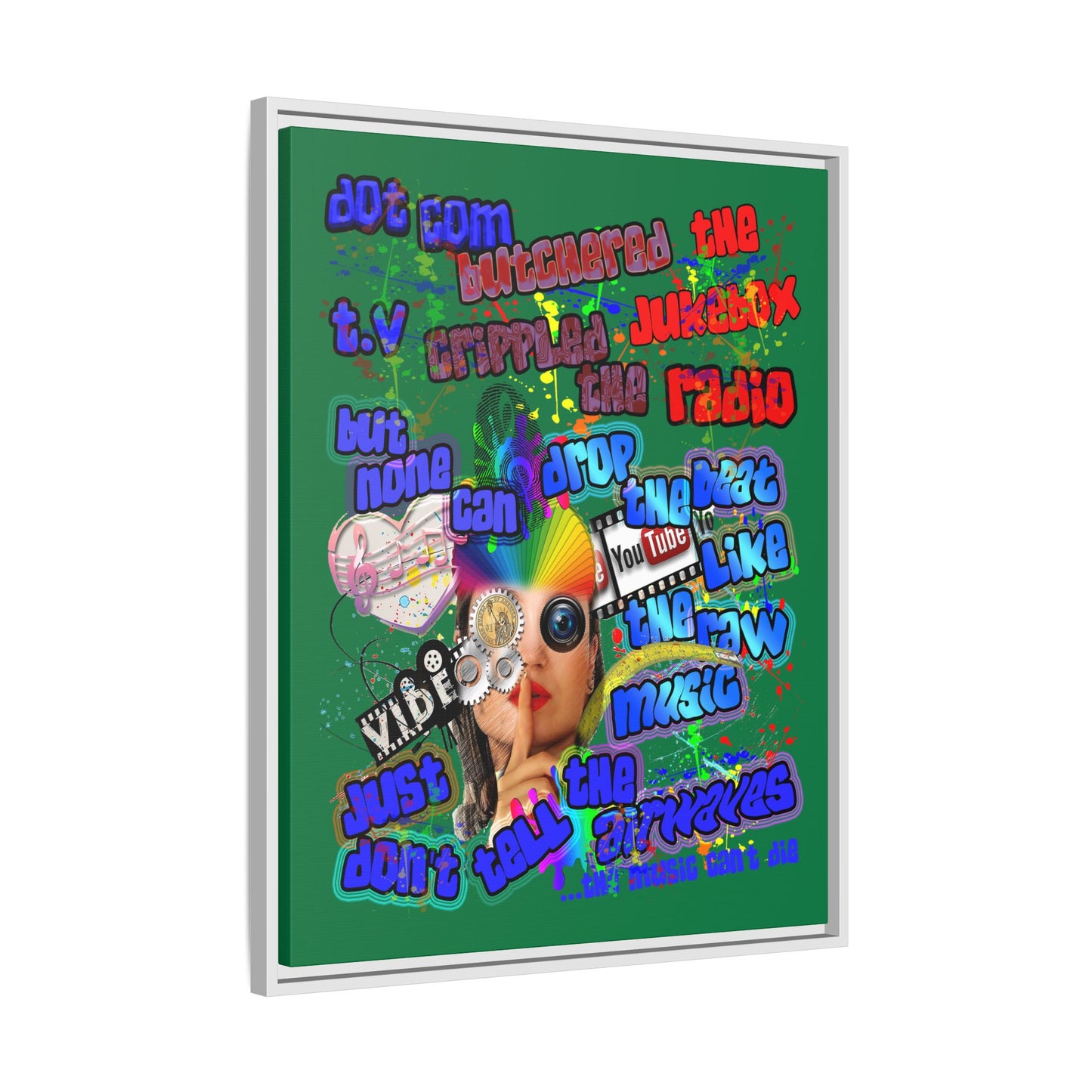drop the beat - framed canvas art (dark green)