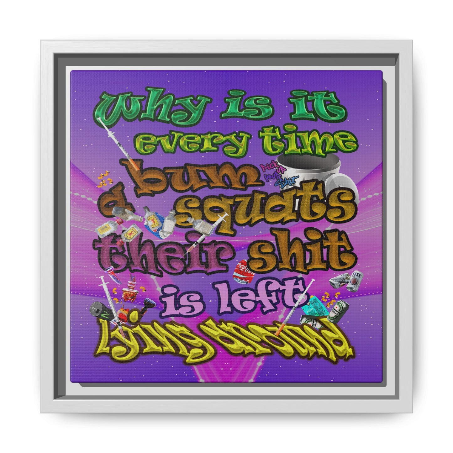 the bum's shit - framed canvas art (purple-pink wave)