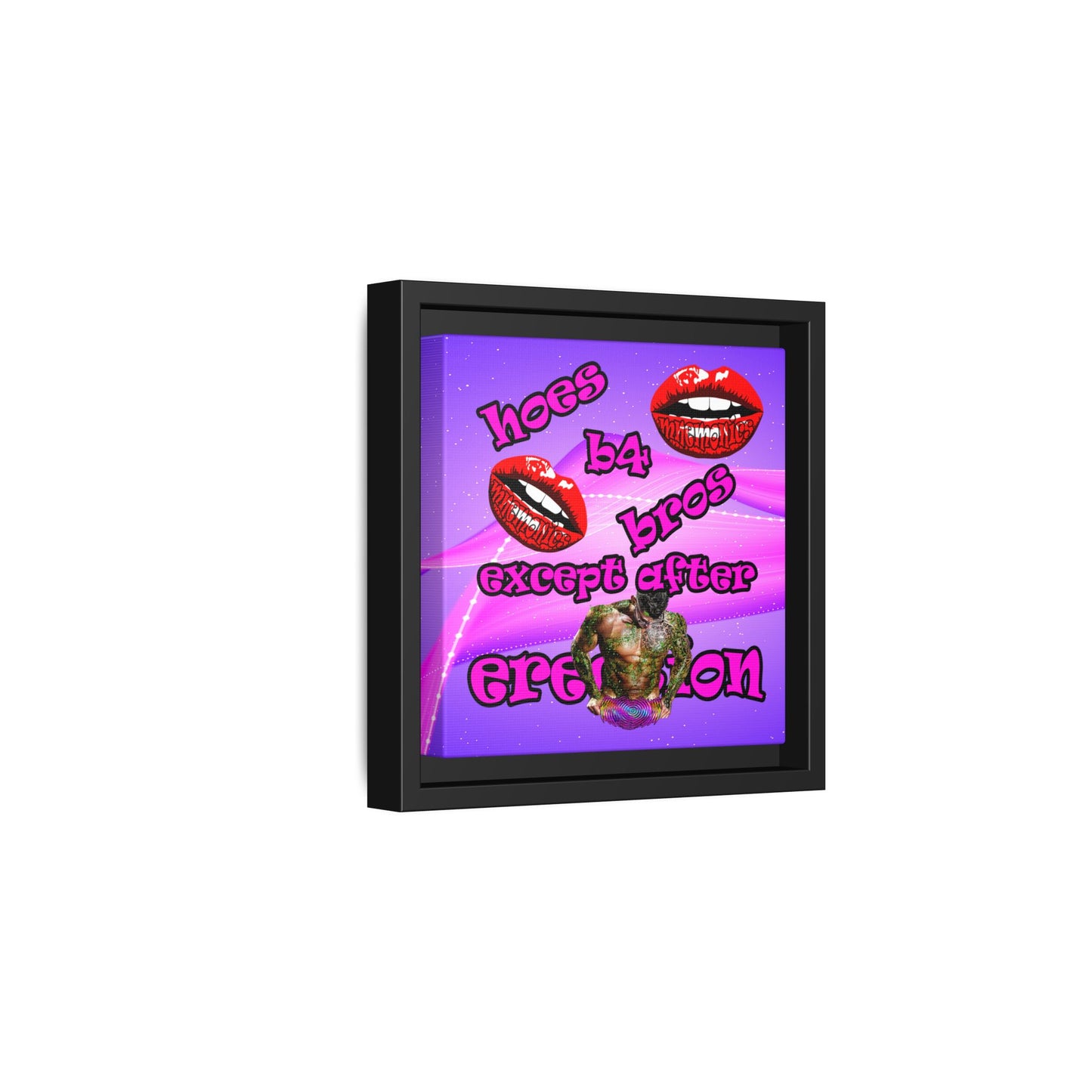 hoes b4 bros - framed canvas art (purple-pink wave)