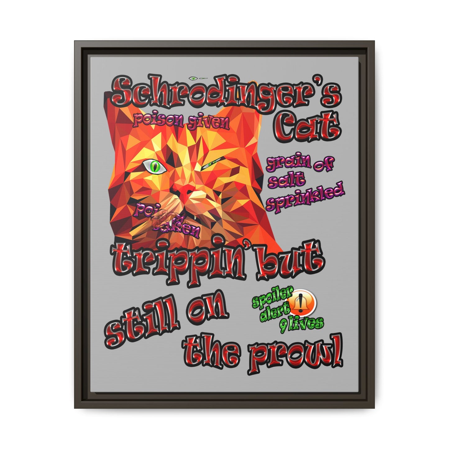 schrodinger's cat - framed canvas art (light grey)
