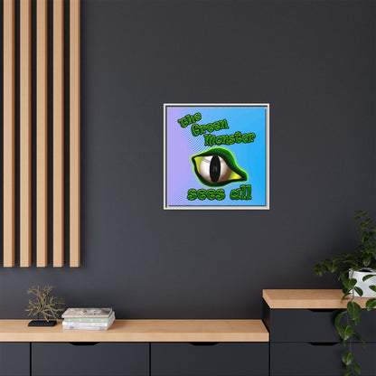 green monster - framed canvas art (light blue-purple wave)