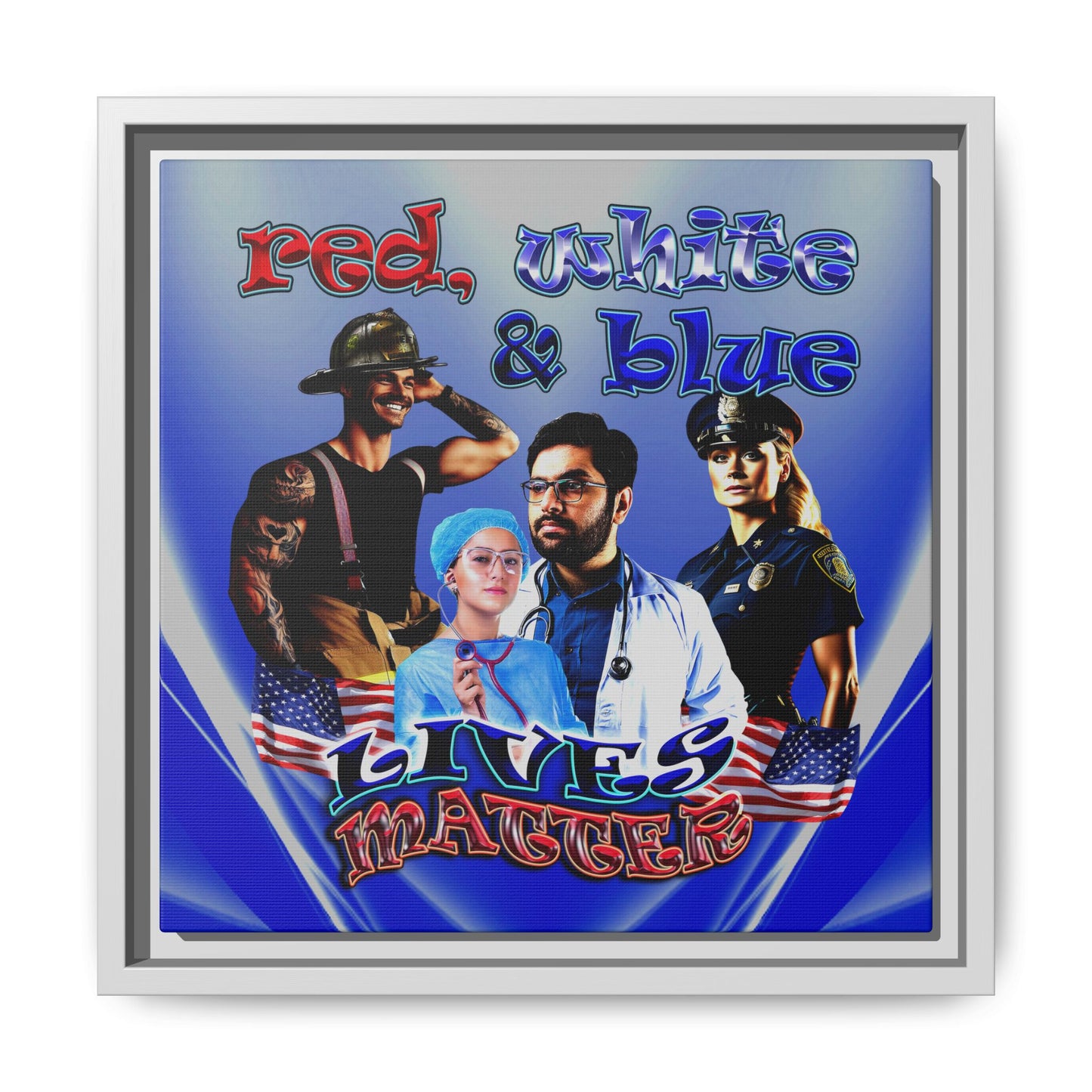 rw&b lives matter - framed canvas art (blue-white wave)