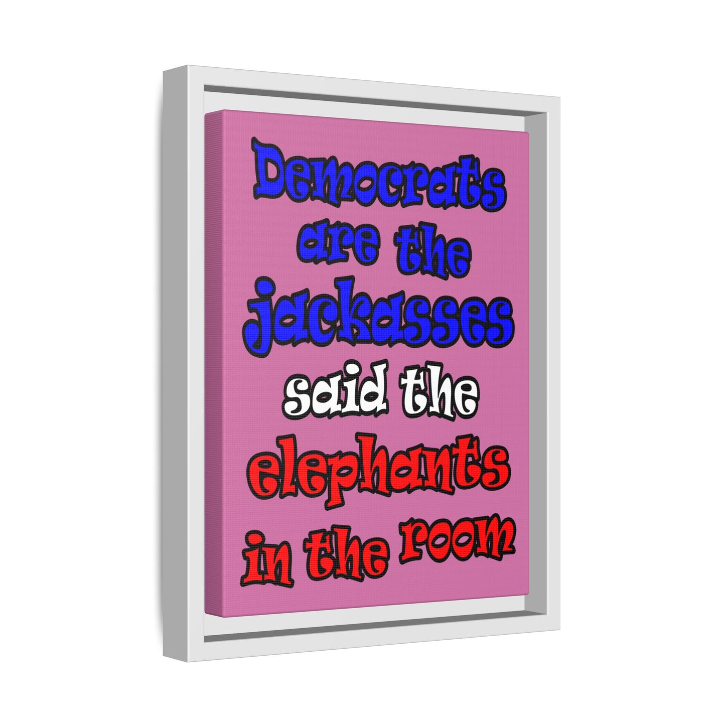 donkeys and elephants - framed canvas art (light pink)