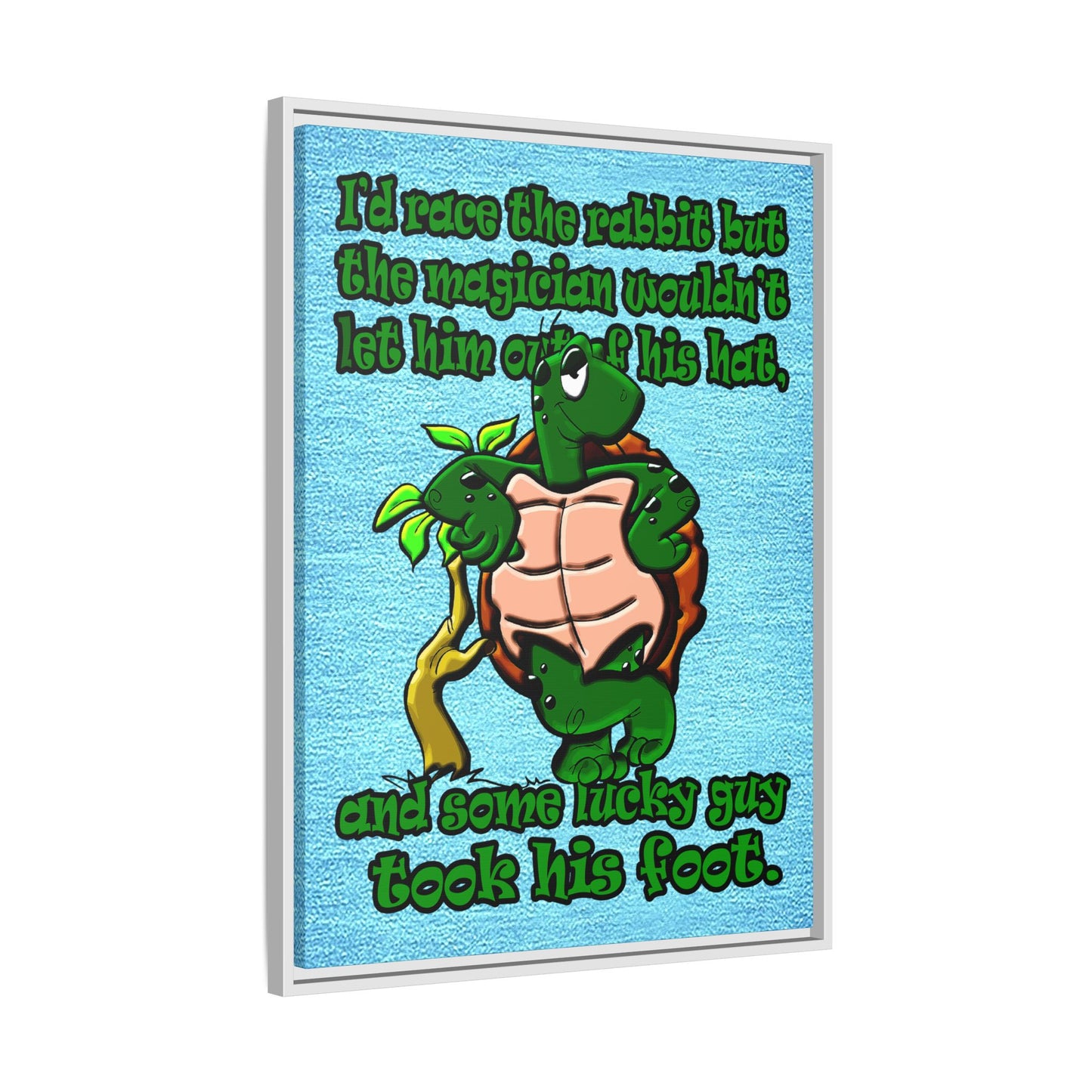 turtle race - framed canvas art (faded blue)