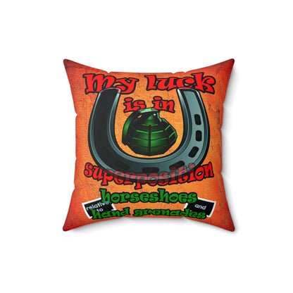 my luck - Spun Polyester Square Pillow - (burnt orange)