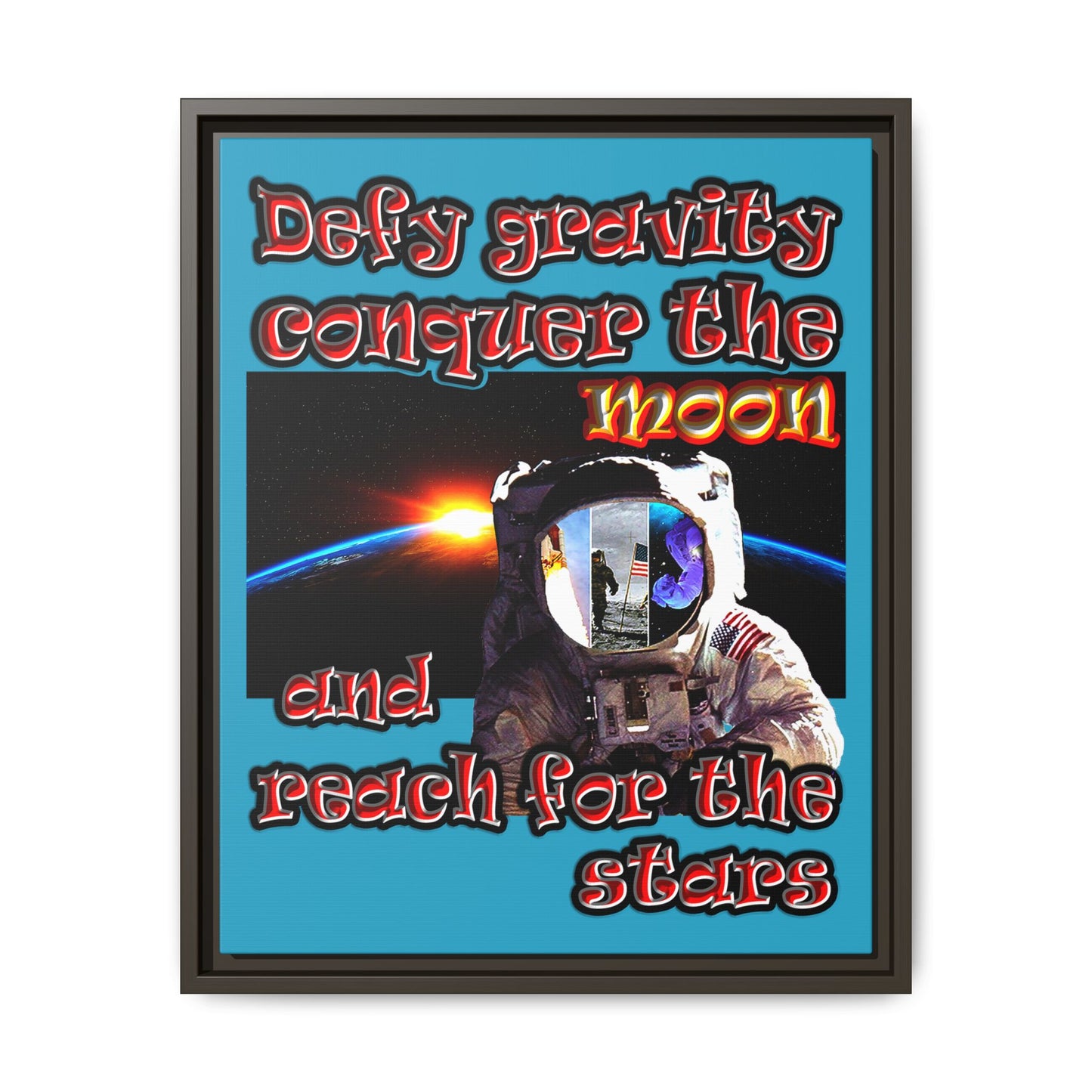 defy conquer reach - framed canvas art (turquoise)