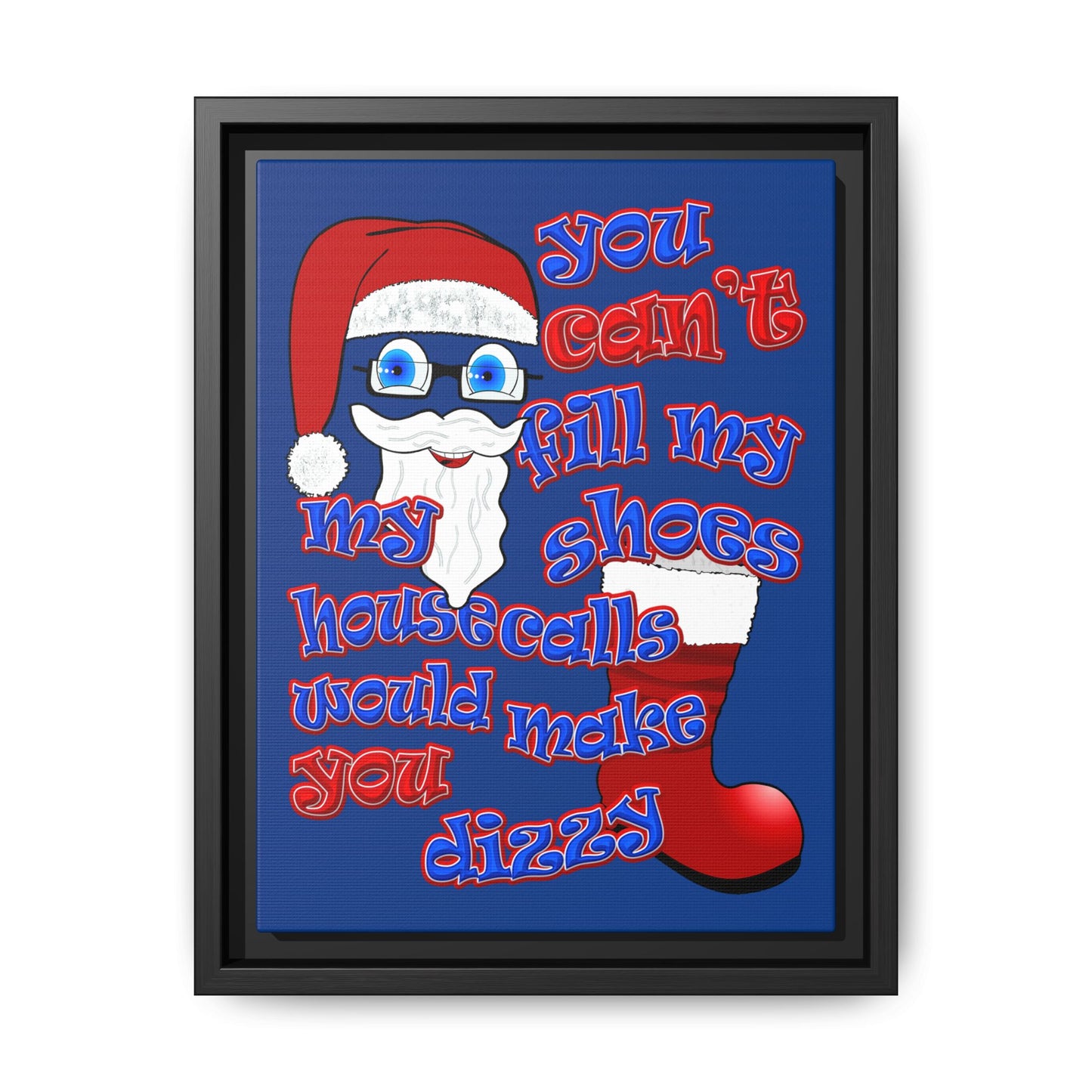 santa's shoes - framed canvas art (dark blue)