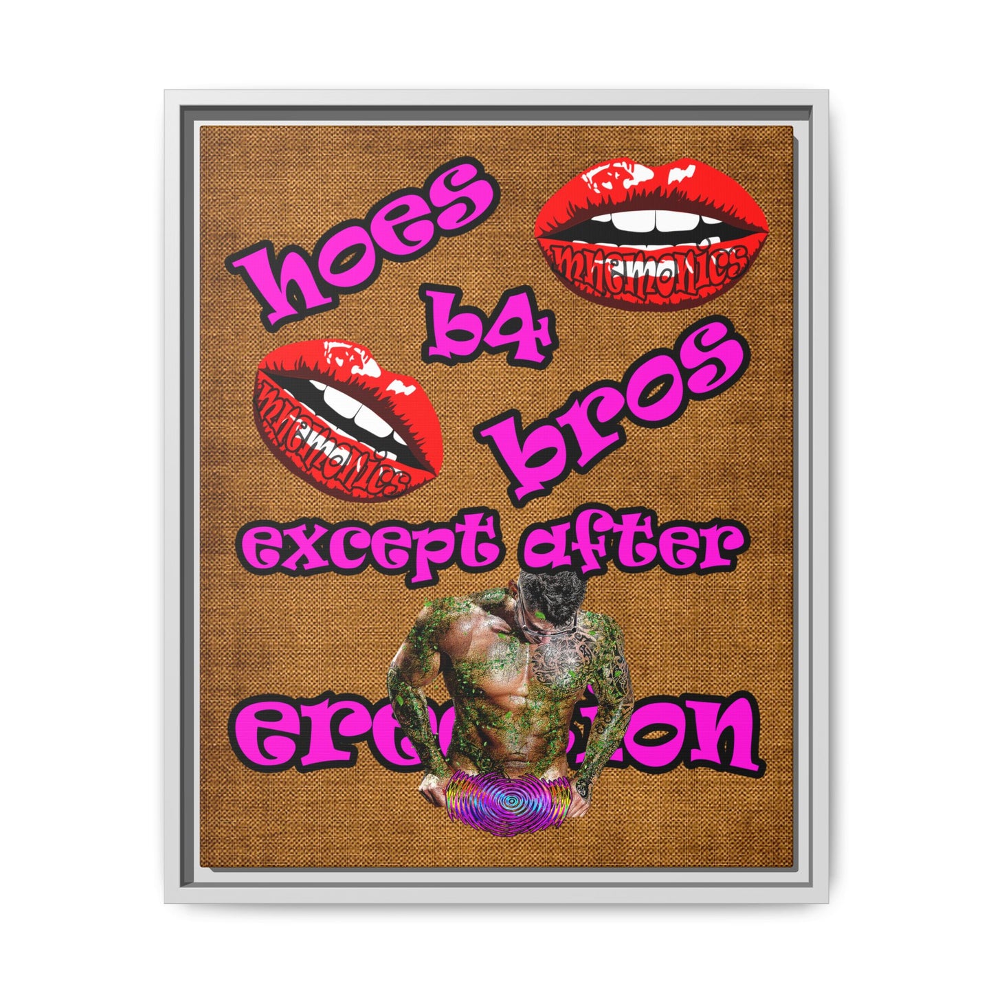 hoes b4 bros - framed canvas art (brown papyrus)