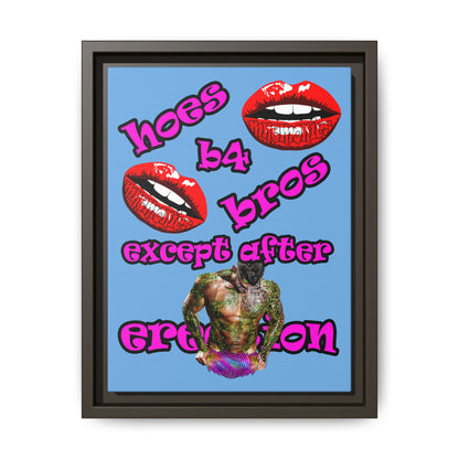 hoes b4 bros - framed canvas art (light blue)