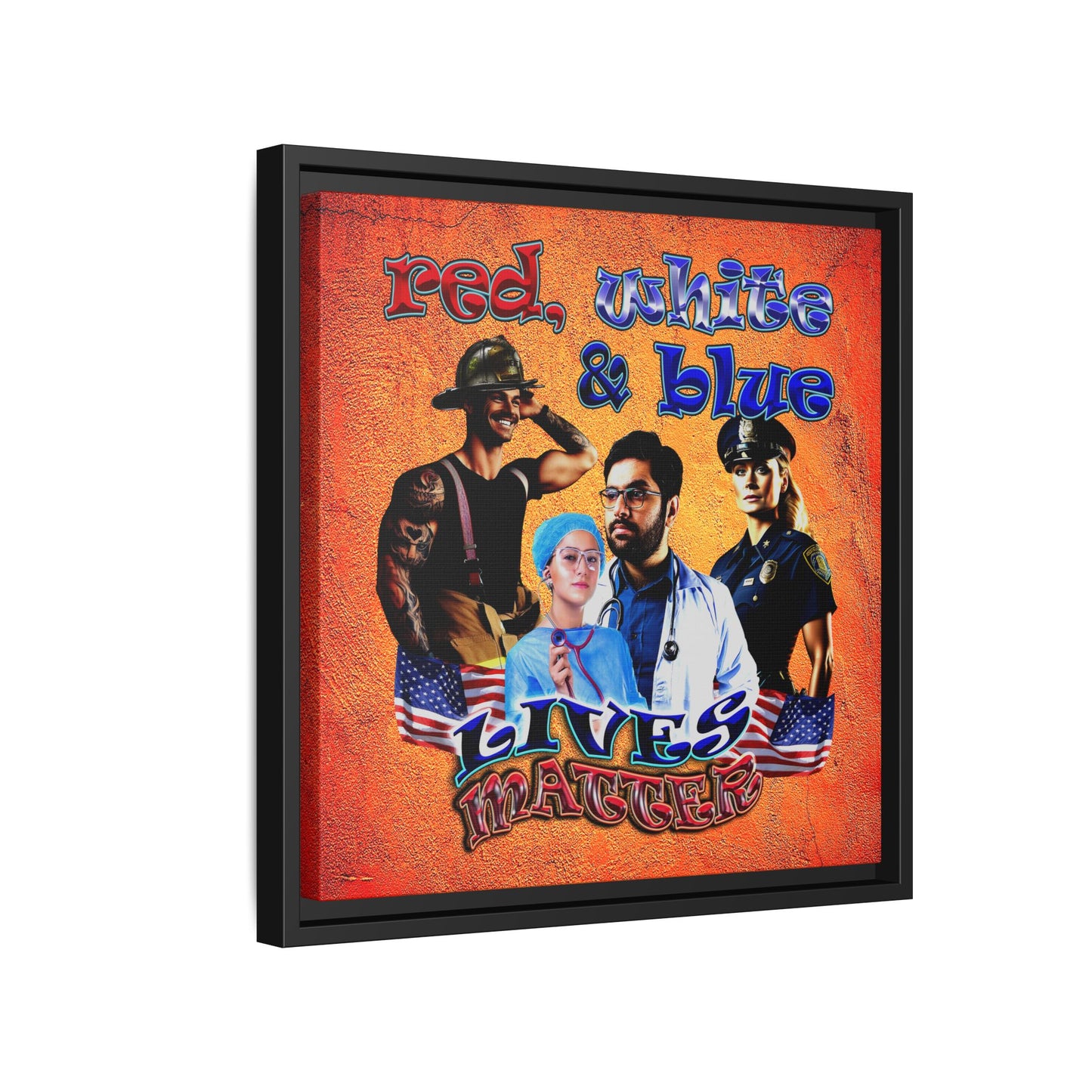 rw&b lives matter - framed canvas art (burnt orange)