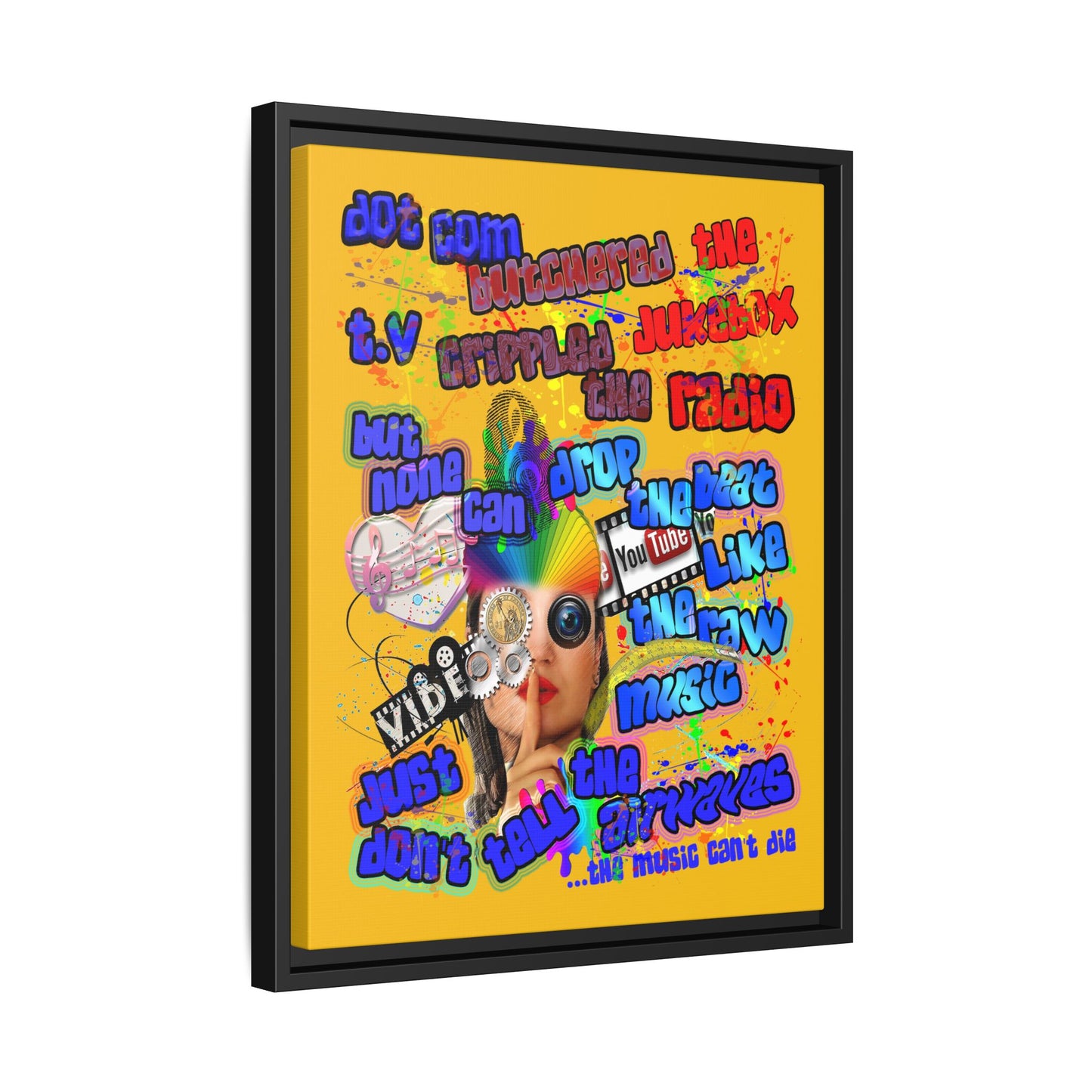 drop the beat - framed canvas art (yellow)