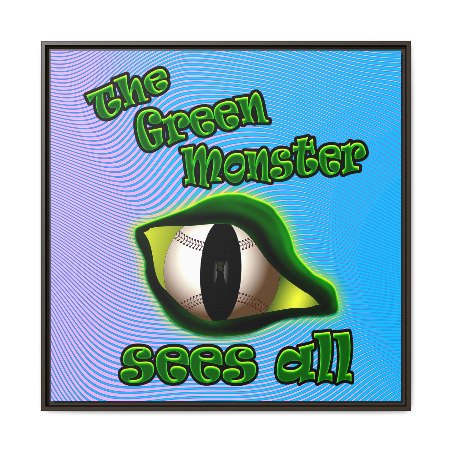 green monster - framed canvas art (light blue-purple wave)