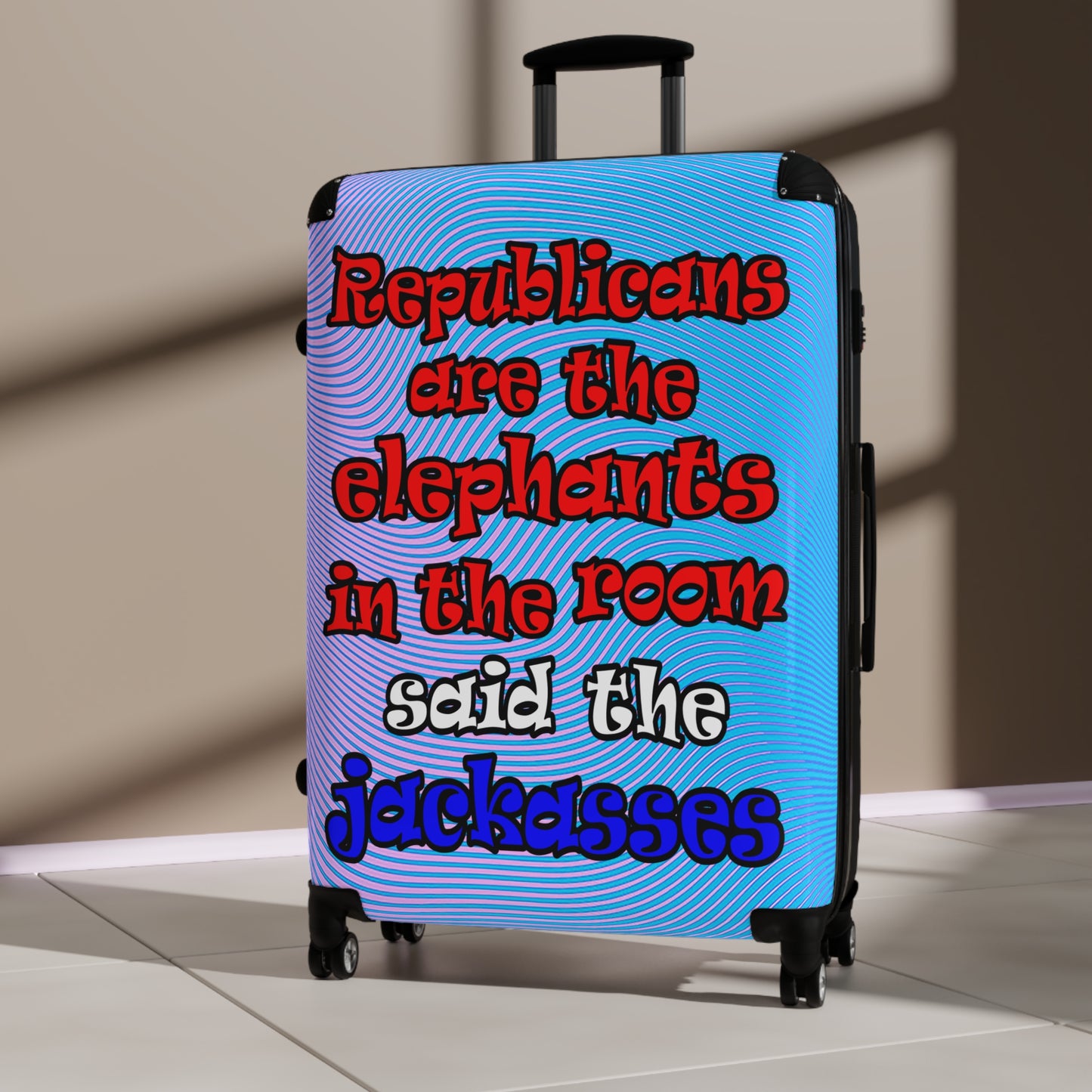 donkeys and elephants - Suitcase (light blue-purple wave)