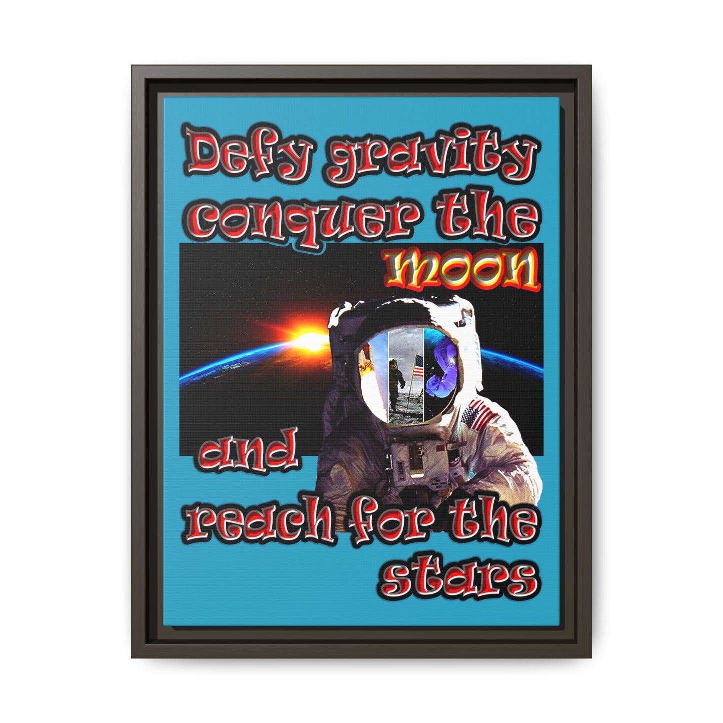 defy conquer reach - framed canvas art (turquoise)