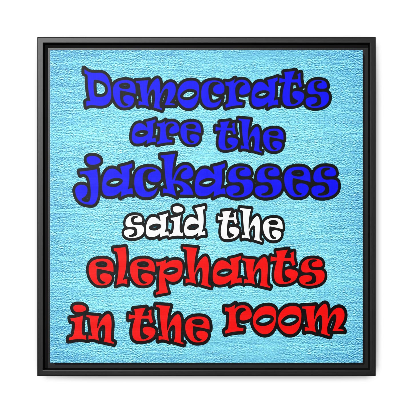 donkeys and elephants - framed canvas art (faded blue)
