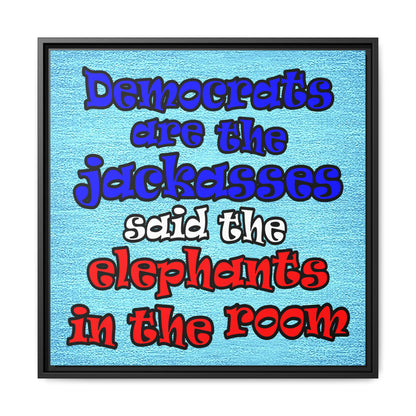 donkeys and elephants - framed canvas art (faded blue)