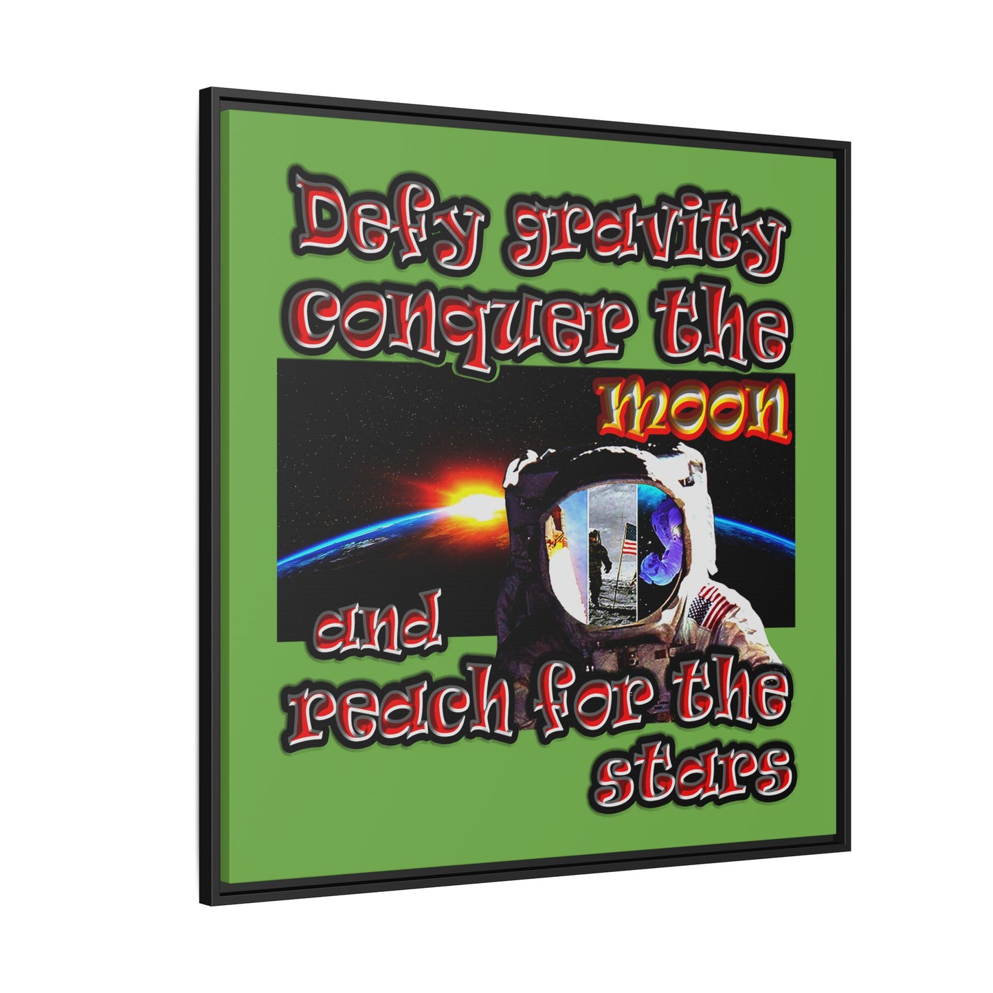 defy conquer reach - framed canvas art (green)