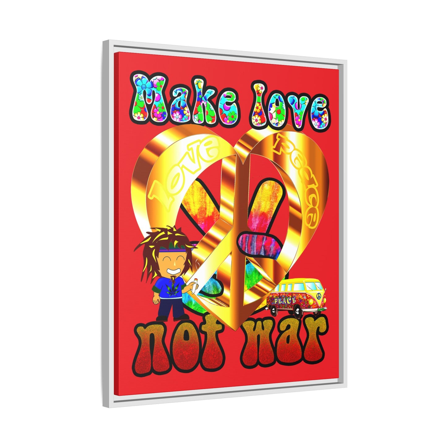 love peace - framed canvas art (red)