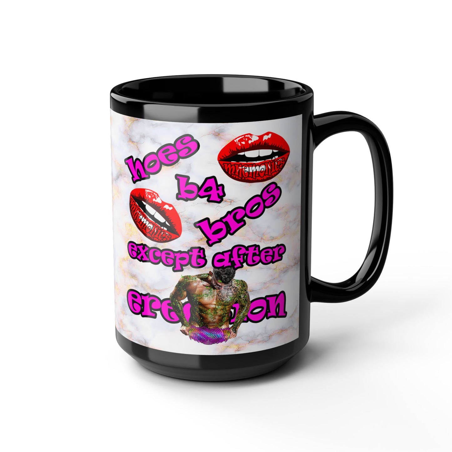 hoes b4 bros - Black Mug (white marble)