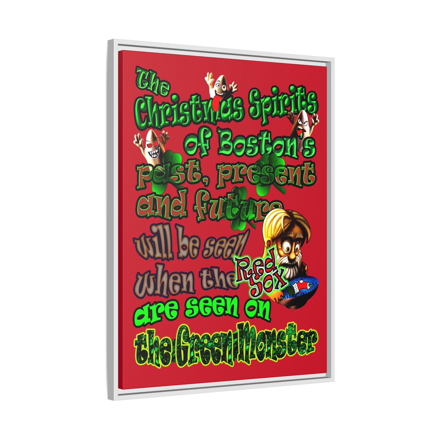 christmas spirits of boston - framed canvas art (dark red)