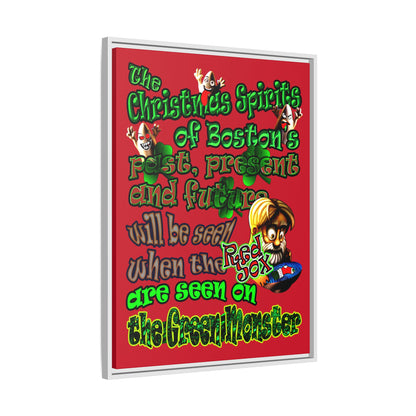 christmas spirits of boston - framed canvas art (dark red)