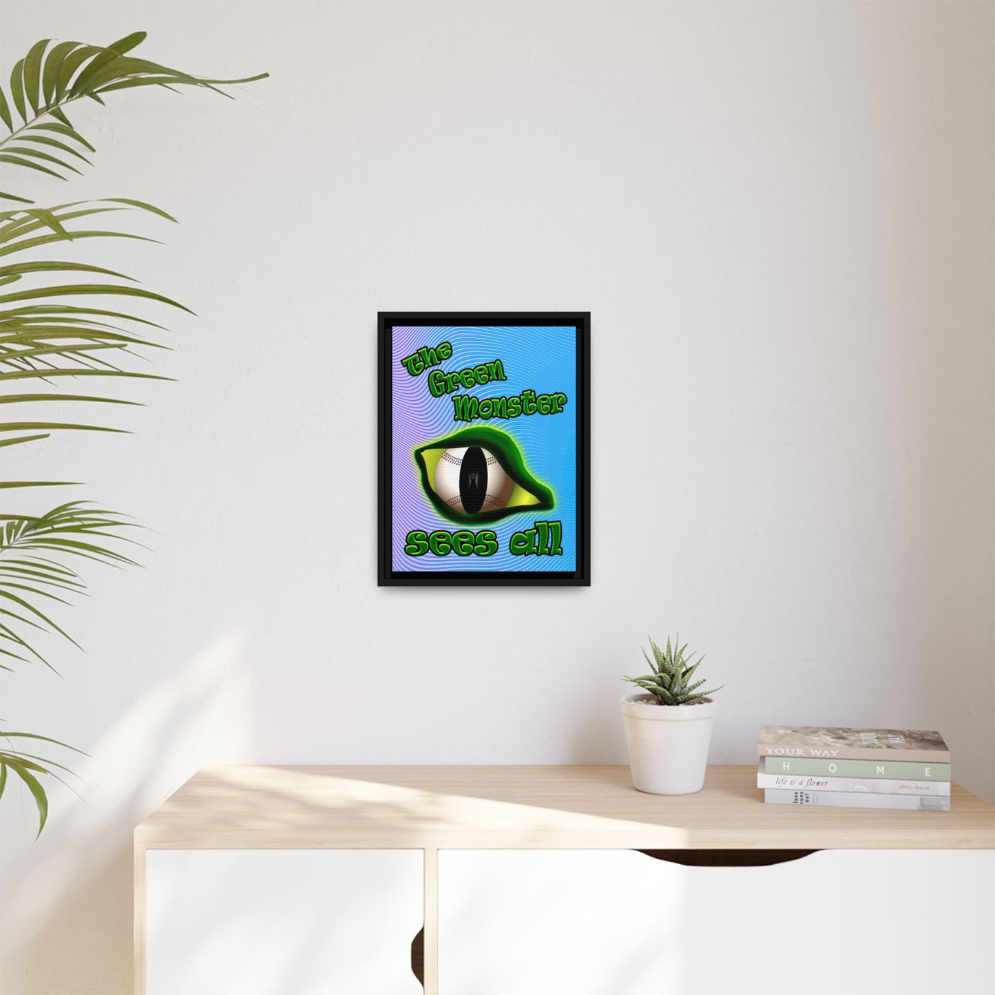 green monster - framed canvas art (light blue-purple wave)