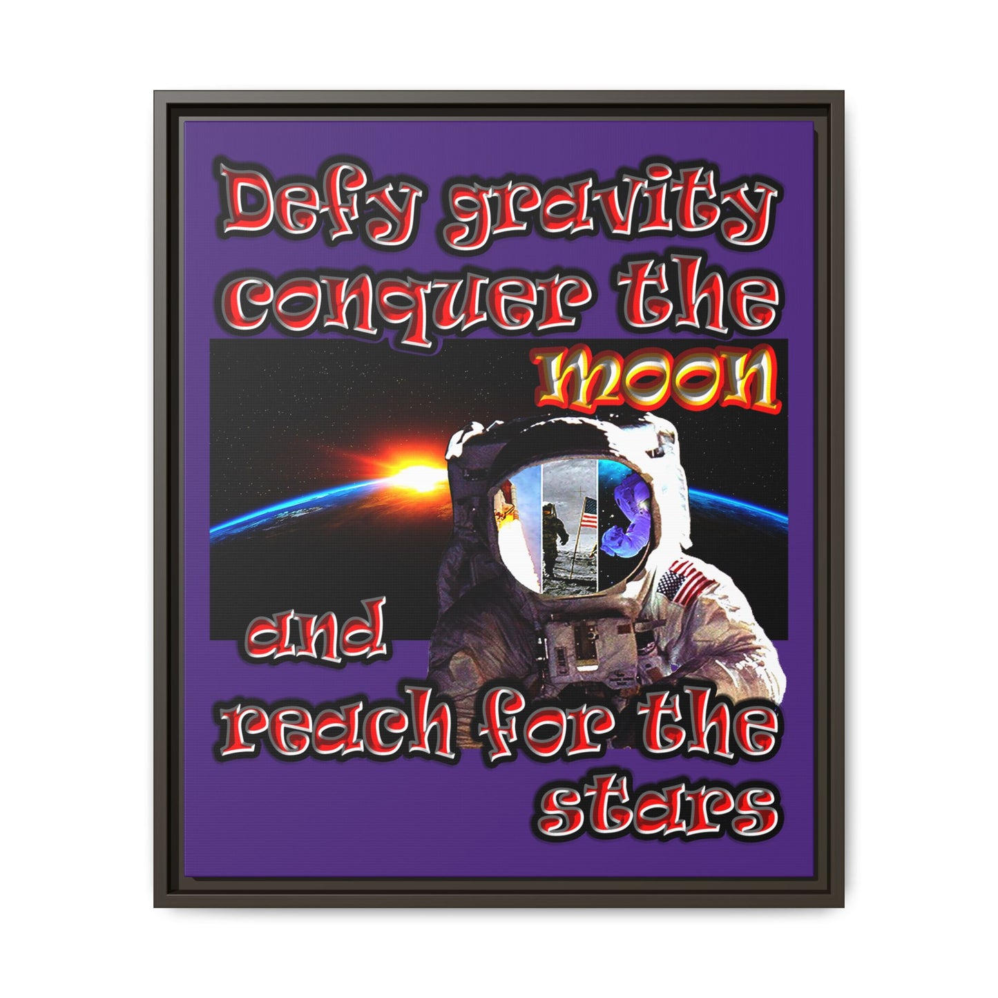 defy conquer reach - framed canvas art (purple)