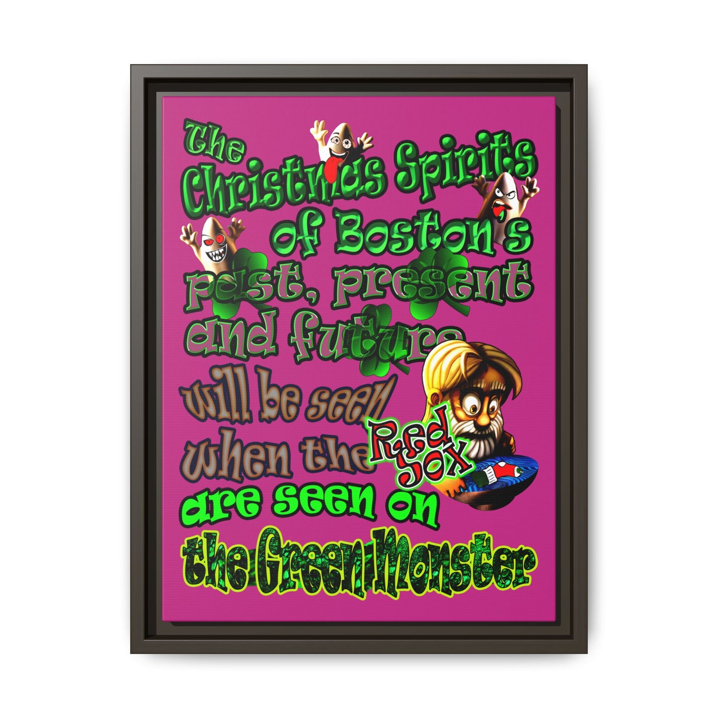 christmas spirits of boston - framed canvas art (pink)