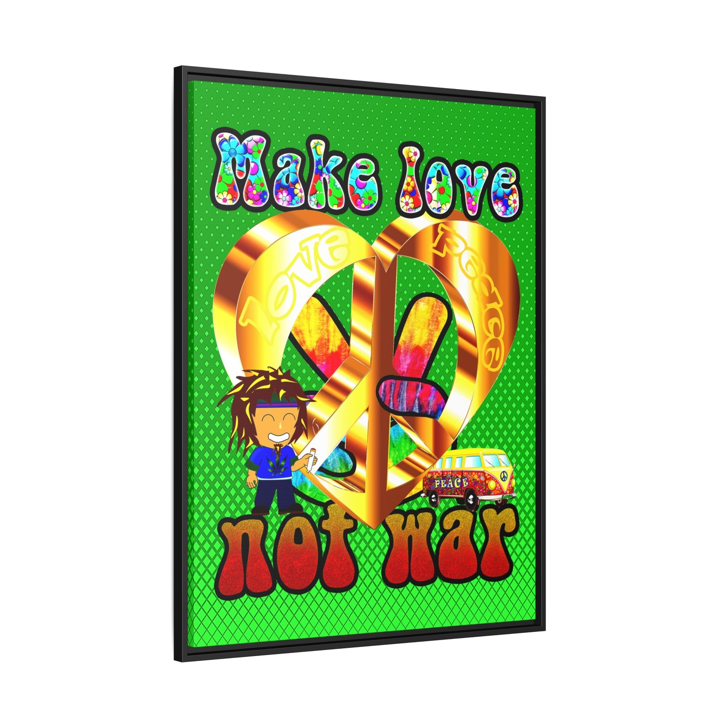 love peace - framed canvas art (logo green)