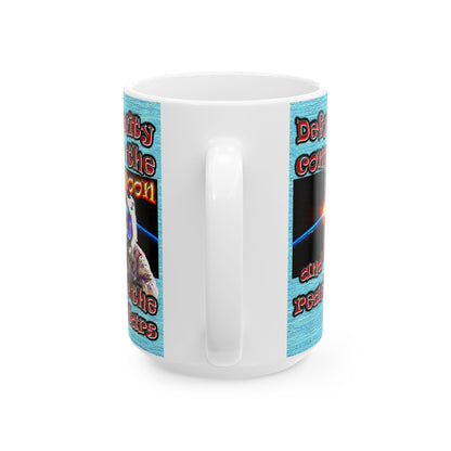 defy conquer reach - White Mug (faded blue)