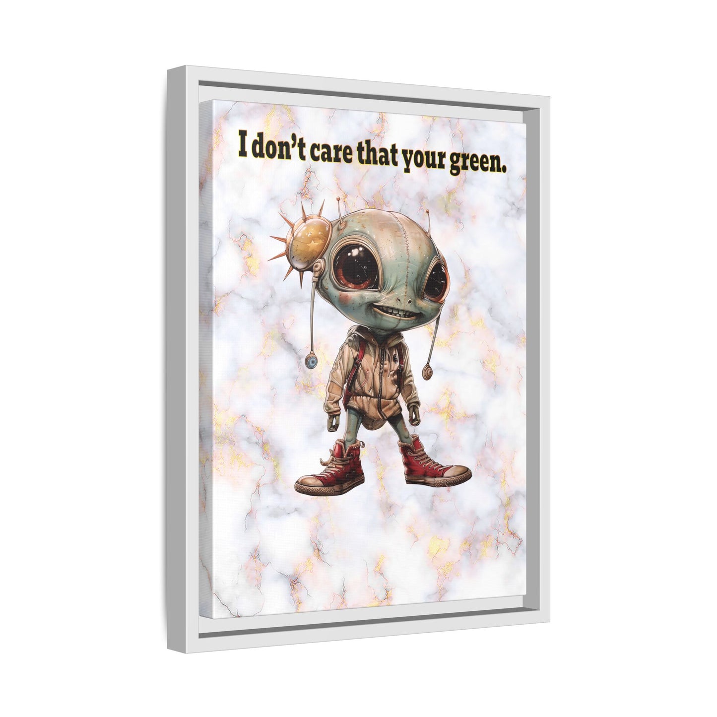 I don't care that your green - framed canvas art (white marble)