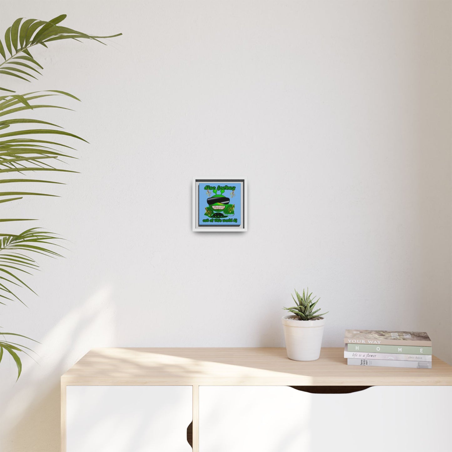 disc jockey - framed canvas art (light blue)