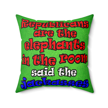 donkeys and elephants - Faux Suede Square Pillow - (green turf)