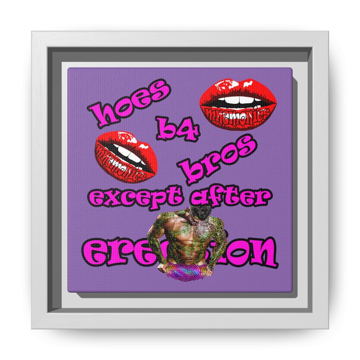 hoes b4 bros - framed canvas art (light purple)