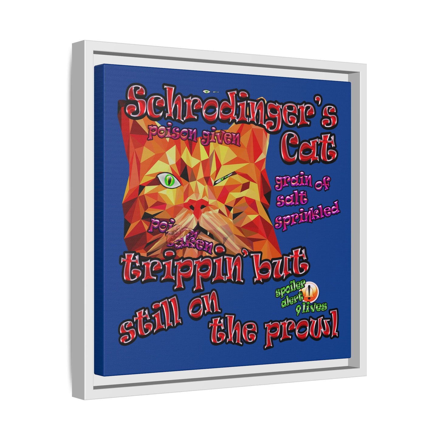 schrodinger's cat - framed canvas art (dark blue)