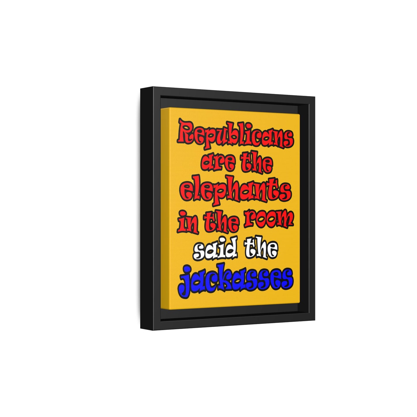 donkeys and elephants - framed canvas art (yellow)