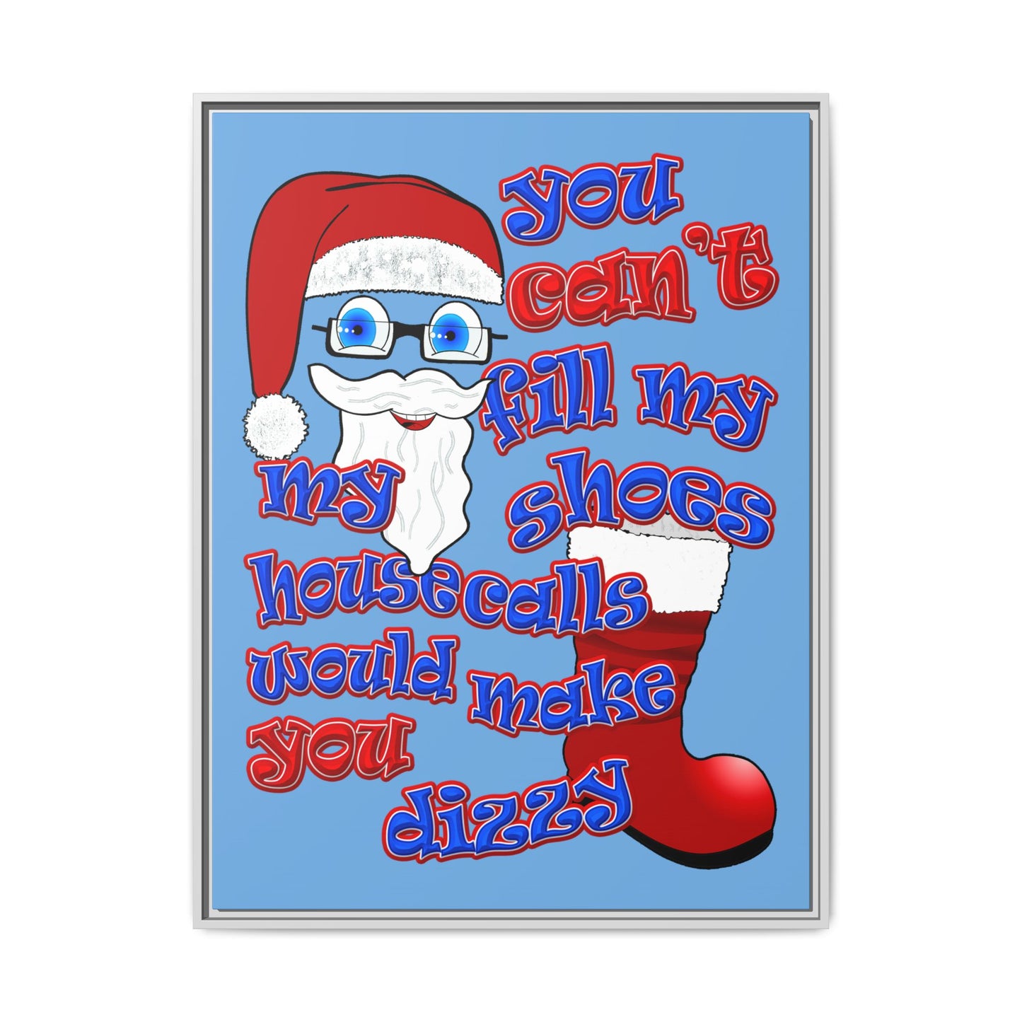 santa's shoes - framed canvas art (light blue)