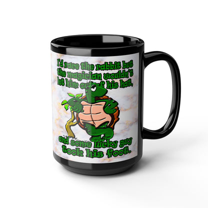 turtle race - Black Mug (white marble)