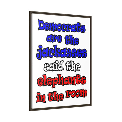 donkeys and elephants - framed canvas art (white)
