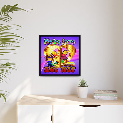 love peace - framed canvas art (purple-pink wave)