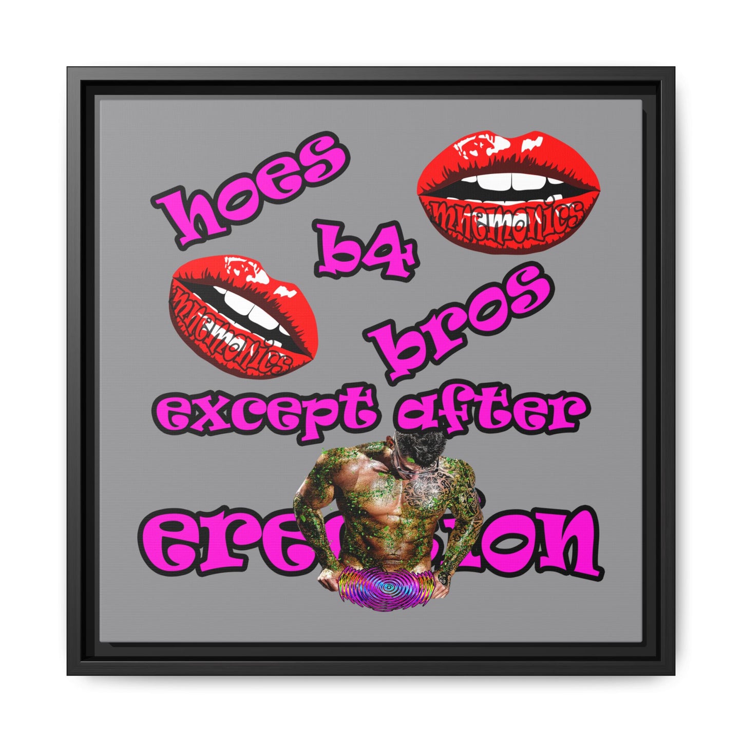 hoes b4 bros - framed canvas art (grey)