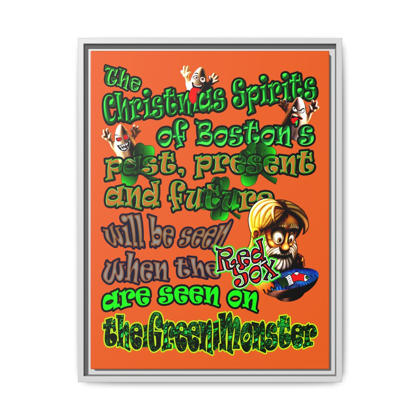 christmas spirits of boston - framed canvas art (orange)