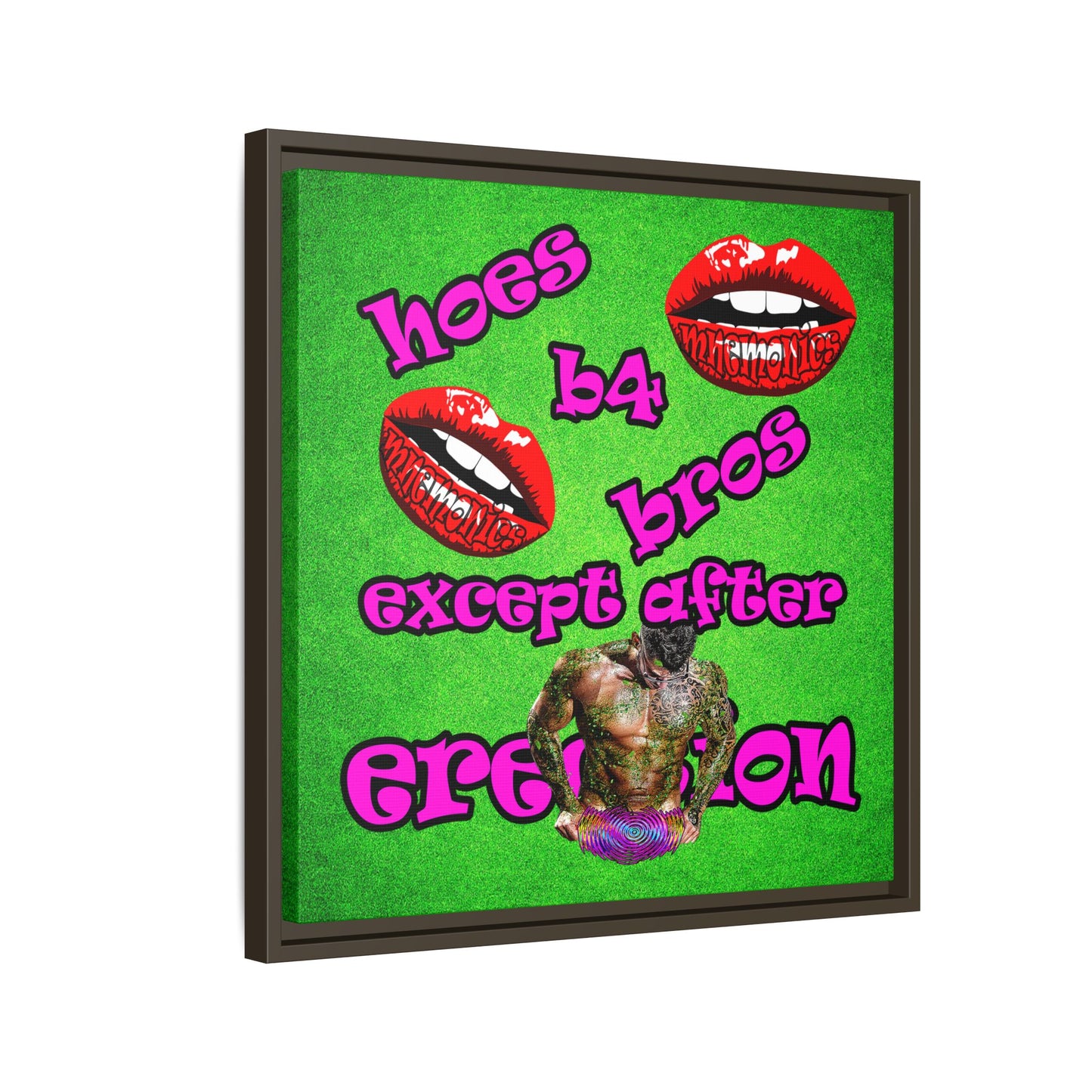 hoes b4 bros - framed canvas art (green turf)